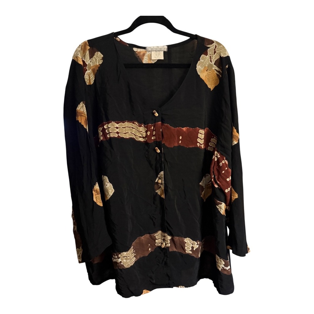 Vintage Nino Wong California 2X Rayon Art to Wear Batik Tunic Blouse Made USA - Picture 2 of 7